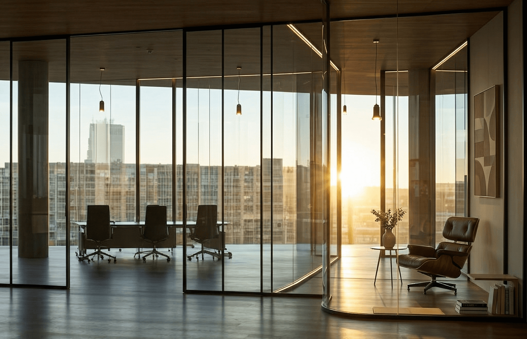 Lumière traversant la fenêtre d'un bureau moderne
